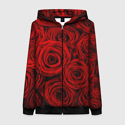 Толстовка на молнии женская Красные розы, цвет: 3D-черный