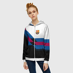 Толстовка на молнии женская Barcelona FC: Black style, цвет: 3D-белый — фото 2