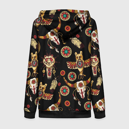 Женская толстовка на молнии Индейские культовые символы / 3D-Черный – фото 2
