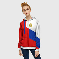 Толстовка на молнии женская Russia: Geometry Tricolor, цвет: 3D-белый — фото 2