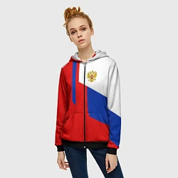 Толстовка на молнии женская Russia: Geometry Tricolor, цвет: 3D-черный — фото 2