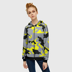 Толстовка на молнии женская Yellow & Grey Camouflage, цвет: 3D-черный — фото 2