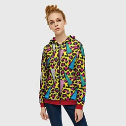 Толстовка на молнии женская 80s Leopard, цвет: 3D-красный — фото 2