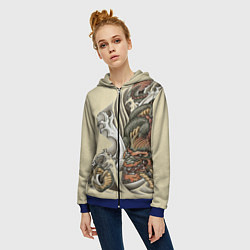 Толстовка на молнии женская Восточный дракон, цвет: 3D-синий — фото 2