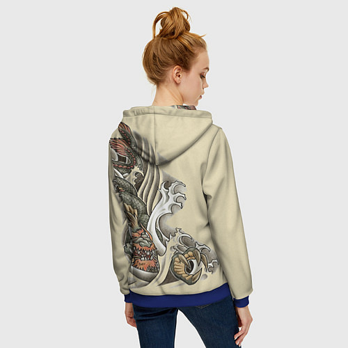 Женская толстовка на молнии Восточный дракон / 3D-Синий – фото 4