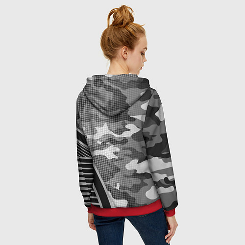 Женская толстовка на молнии Russia: Grey Camo / 3D-Красный – фото 4