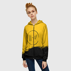 Толстовка на молнии женская 21 Pilots: Yellow Logo, цвет: 3D-черный — фото 2