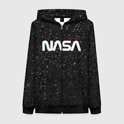 Толстовка на молнии женская NASA: Space Glitch, цвет: 3D-черный