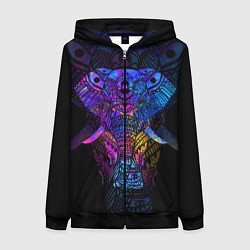 Толстовка на молнии женская Слон орнамент, цвет: 3D-черный