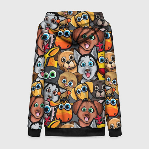 Женская толстовка на молнии Веселые собаки / 3D-Черный – фото 2