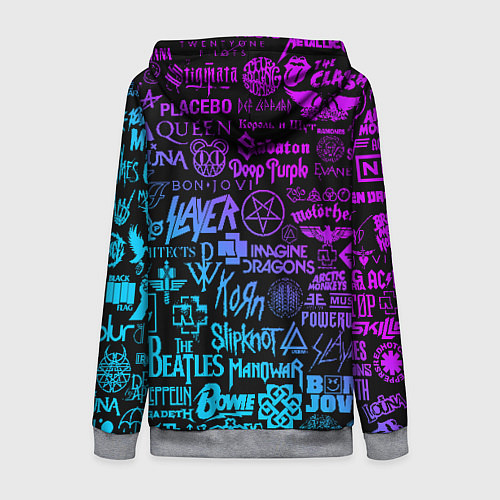 Женская толстовка на молнии ЛОГОТИПЫ РОК ГРУПП / 3D-Меланж – фото 2