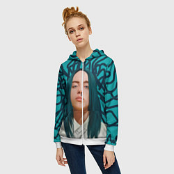 Толстовка на молнии женская Billie Eilish, цвет: 3D-белый — фото 2