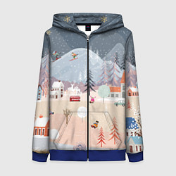 Толстовка на молнии женская Новогодние каникулы, цвет: 3D-синий