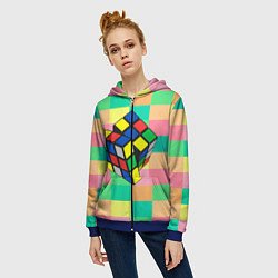Толстовка на молнии женская Кубик Рубика, цвет: 3D-синий — фото 2