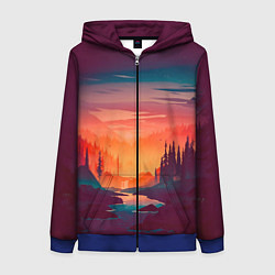 Толстовка на молнии женская Minimal forest sunset, цвет: 3D-синий