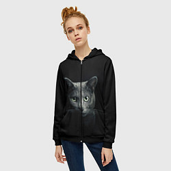 Толстовка на молнии женская Кот, цвет: 3D-черный — фото 2