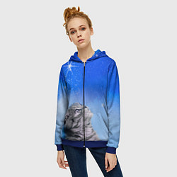 Толстовка на молнии женская Кот и космос, цвет: 3D-синий — фото 2
