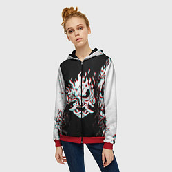 Толстовка на молнии женская CYBERPUNK 2077 SAMURAI GLITCH, цвет: 3D-красный — фото 2