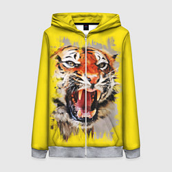 Толстовка на молнии женская Оскал тигра, цвет: 3D-меланж