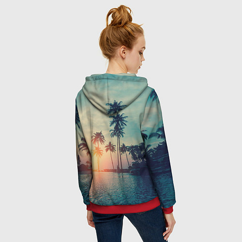 Женская толстовка на молнии Пальмы / 3D-Красный – фото 4