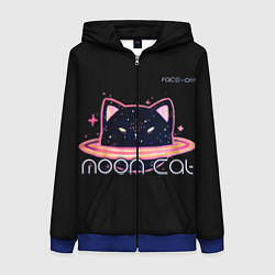 Толстовка на молнии женская Face Off- Moon cat, цвет: 3D-синий