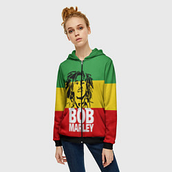 Толстовка на молнии женская Bob Marley, цвет: 3D-черный — фото 2