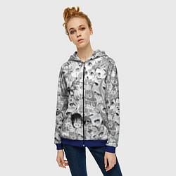 Толстовка на молнии женская Ahegao monochrome, цвет: 3D-синий — фото 2