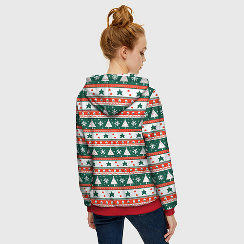 Женская толстовка на молнии Новогодний орнамент / 3D-Красный – фото 4