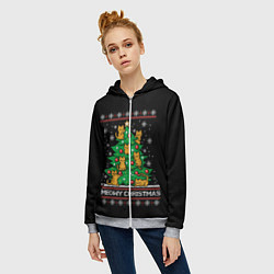 Толстовка на молнии женская Meowy christmas, цвет: 3D-меланж — фото 2