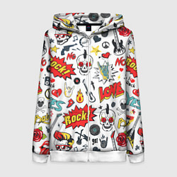 Толстовка на молнии женская Я ЛЮБЛЮ РОК, цвет: 3D-белый