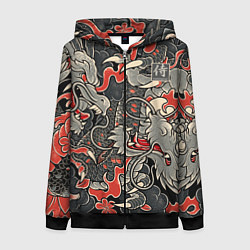 Толстовка на молнии женская Самурай Якудза, драконы, цвет: 3D-черный