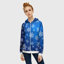 Толстовка на молнии женская Новый Год Снежинки, цвет: 3D-белый — фото 2