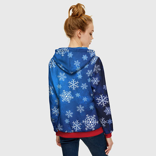 Женская толстовка на молнии Новый Год Снежинки / 3D-Красный – фото 4