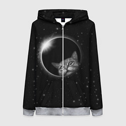 Толстовка на молнии женская Кот в Космосе, цвет: 3D-меланж