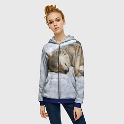 Толстовка на молнии женская Спящий Волк, цвет: 3D-синий — фото 2