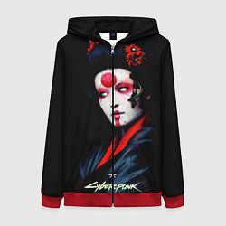 Толстовка на молнии женская Cyberpunk 2077 самурай, цвет: 3D-красный