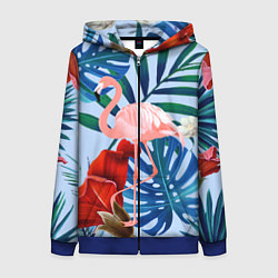 Толстовка на молнии женская Фламинго в папоротнике, цвет: 3D-синий