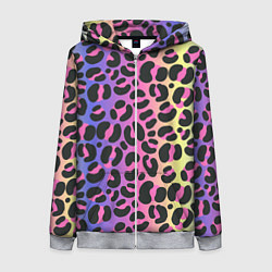 Толстовка на молнии женская Neon Leopard Pattern, цвет: 3D-меланж