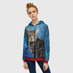 Толстовка на молнии женская Кот Космос, цвет: 3D-красный — фото 2
