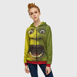 Толстовка на молнии женская Shrek is Yelling, цвет: 3D-красный — фото 2