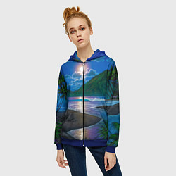 Толстовка на молнии женская Гавайский пейзаж, цвет: 3D-синий — фото 2