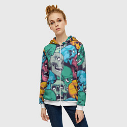 Толстовка на молнии женская Черепа разноцветные, цвет: 3D-белый — фото 2