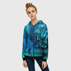 Толстовка на молнии женская Фото дайвинг, цвет: 3D-черный — фото 2