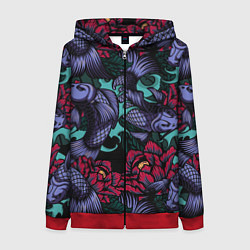 Толстовка на молнии женская Японские карпы, цвет: 3D-красный