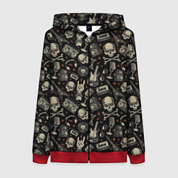 Толстовка на молнии женская Scull pattern rock, цвет: 3D-красный