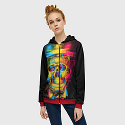 Толстовка на молнии женская Череп-анаглиф, цвет: 3D-красный — фото 2