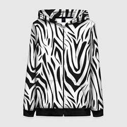Толстовка на молнии женская Черно-белая зебра, цвет: 3D-черный