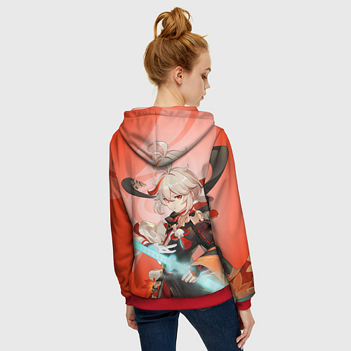 Женская толстовка на молнии Genshin Impact, Кадзуха / 3D-Красный – фото 4