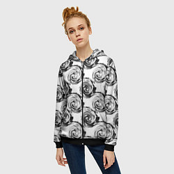 Толстовка на молнии женская Черно-белый абстрактный узор, цвет: 3D-черный — фото 2