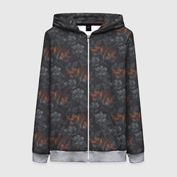 Толстовка на молнии женская Серо-коричневый цветочный узор, цвет: 3D-меланж